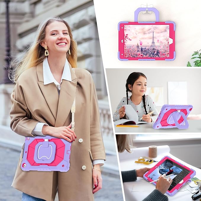 Auizotl Case for iPad 9th/8th/7th Generation 10.2 Inch iPad Case 9th Generation with Screen Protector/Rotate Stand/Pen Holder,Military Grade Shockproof i Pad 9th/8th/7th Gen Cases,Purple Pink