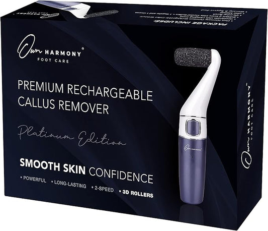 Electric Foot Callus Remover: Own Harmony Professional Feet Care Pedicure Tools, Rechargeable Feet Scrubber Dead Skin, Electronic Foot File Pedi Grinder, Best for Hard, Dry, Cracked Heels (3 Rollers)