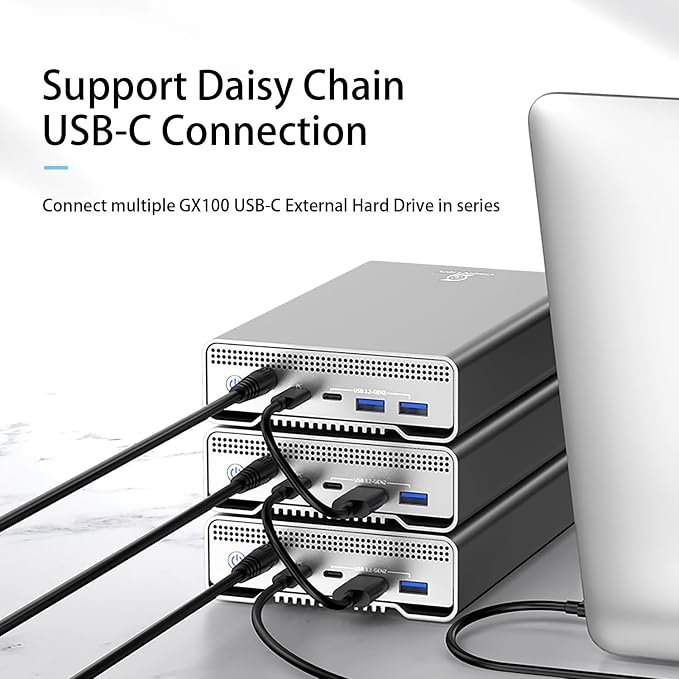 GX100 USB 3.2 Gen 2 USB-C External Hard Drive Enclosure with USB Hub for Windows or MacOS Desktop PC / Laptop (Driveless)
