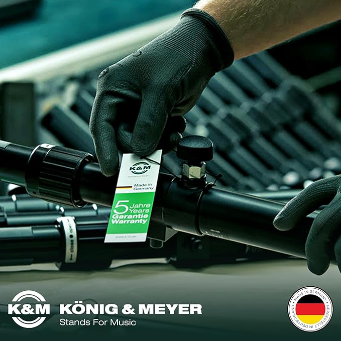 K&M König & Meyer 25977.500.55 Microphone Stand - Adjustable Telescoping 2-Piece Boom Arm - Shorter Low-Level Height with Folding Leg Base - Professional Grade - German Made - Black