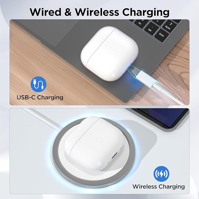 Wireless Charging Case for Airpods 4th Generation with USB-C Port, Replacement Charger Cases Compatible with AirPod 4 Gen, Air Pod 4th Type-C Charger with Pairing Sync Function