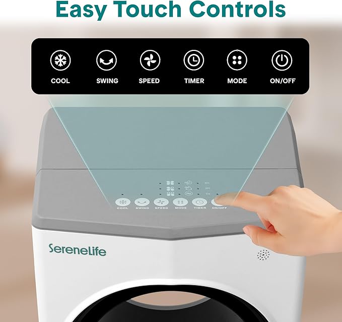 SereneLife Portable Evaporative Air Cooler with 4L Detachable Water Tank, 1800 CFM Evaporative Cooler with Remote & Ice Packs, Indoor Outdoor Air Cooler Portable for Room Use, (White & Gray)