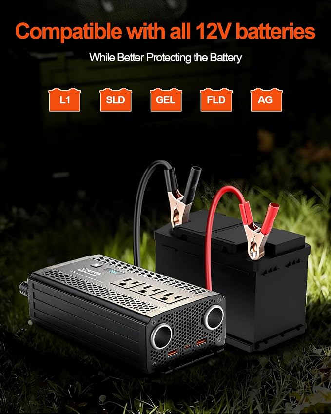1000W Power Inverter for Vehicles, 12V DC to 110/120V AC Car Inverter with 3 AC Outlets, USB 24W/ PD 30W Fast Charger. (1000w-black)