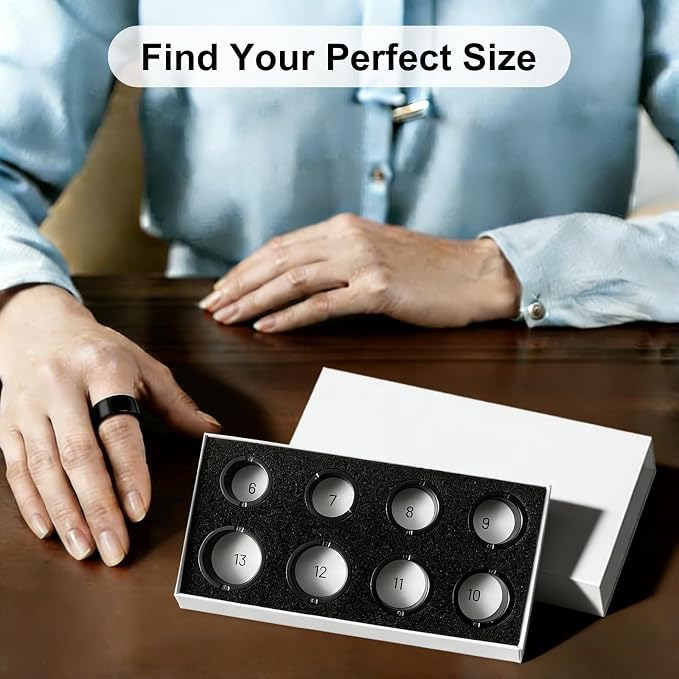 RQZ Smart Ring Fitness Tracker for Men Women, Sleep & Heart Rate Monitor, Step Counter with Vibration Alert, 5 ATM Waterproof, Compatible with iOS & Android Sizing Kit（6-13#）
