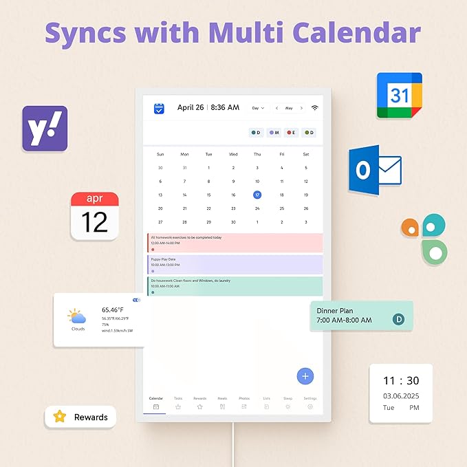 Digital Calendar 32 Inch Touch Screen, Electronic Wall & Desk Calendar Chore Chart for Monthly/Weekly Family Planner and Rewards, 1080P Interactive Display Smart Calendar for Home Organization - White