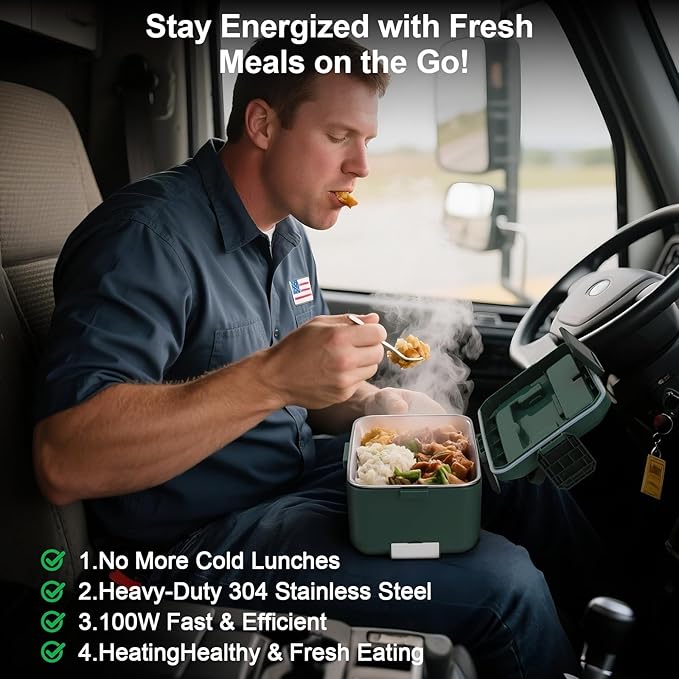 Electric Lunch Box for Adults, 100W 3.5L 2-Layer Portable Food Warmer for Men, Dual Mode 2.5L + 1L Large Heated Lunch Box for Car/Truck/Work, Lonchera Eléctrica Portátil para Calentar Almuerzo