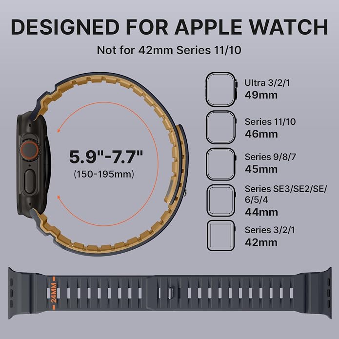 Bandletic Magnetic Watch band Compatible with Apple Watch Bands - Magnet Bands 49mm 46mm 45mm 44mm 42mm Men Women, Rugged Silicone Strap for iWatch Series 11/10/9/8/7/SE3/SE2/SE/6/5/4/3/2/1