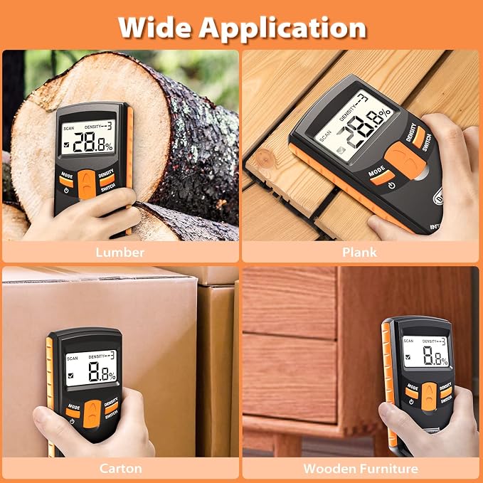 Dr.meter Pinless Wood Moisture Meter, Non-Destructive Moisture Detector for Wood Firewood, 4%-80% Measuring Range Digital Sensor Scanner (MD918)