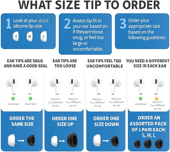 Comply TrueGrip | Premium Memory Foam Replacement Earbud Tips for Apple AirPods Pro Gen 3 | Long Lasting Comfort, Secure Fit, Superior Noise Isolation| Black (S/M/L) (3 Pairs)