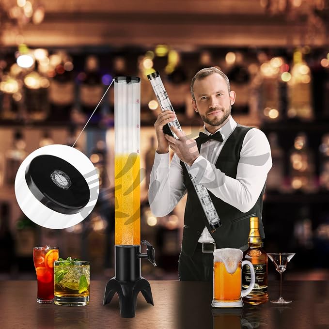 4pcs Beer Giraffe Dispenser, 100oz/3.2 qt Mimosa Tower Dispenser with Ice Tube and LED Light, 3L Tabletop Drink Tower Dispensers for Beer, Margarita, Liquor, Beverage