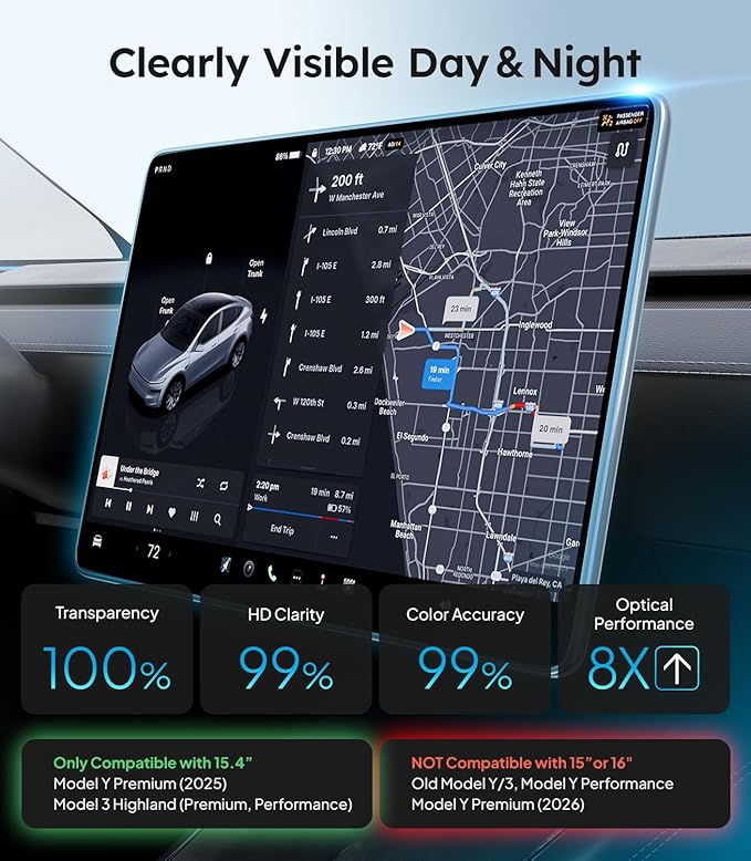 Wigoo Tesla Model Y Juniper & Model 3 Highland Screen Protector Matte [No Glare & Fingerprint] Model 3 (2024~2026)/Model Y Juniper Accessories, 15.4" Tempered Glass Protector with Alignment Kit