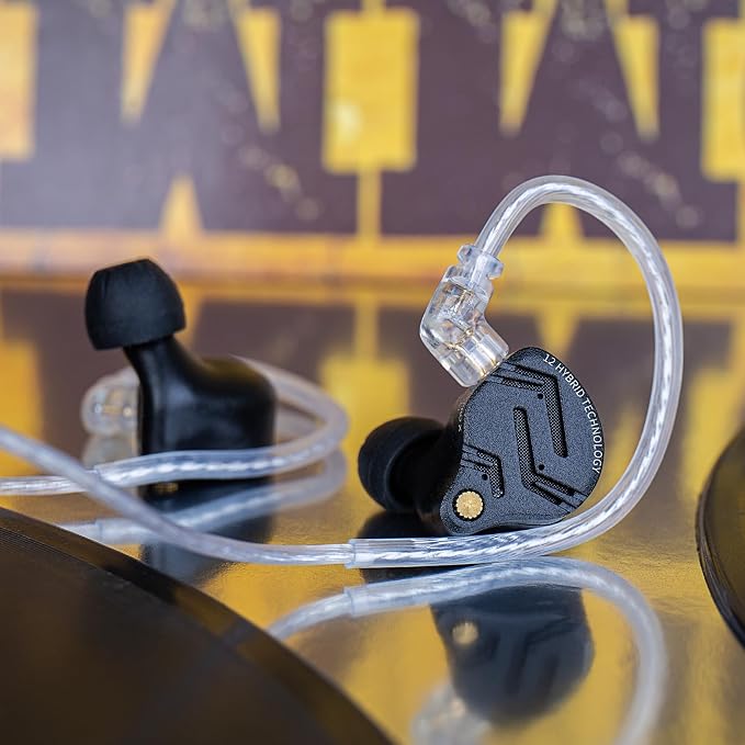 KZ ZS12 PRO X in Ear Monitor IEM for Gaming Headphones,1DD+5BA Hybrid Wired Earbuds with 4-Level Tuning Switch Gaming Earbuds,Best in Ear Headphones (Dark Black,Tunable Version, with Microphone)