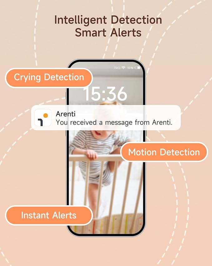ARENTI 2026 Upgraded 4MP 5G WiFi Baby Monitor with App, Colorful Night Light, 2-Way Audio, Motion Detection & Auto Tracking, Alert Zone, Temp&Humidity Sensor, App Control
