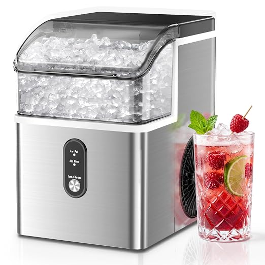 Antarctic Star Nugget Ice Maker Countertop, 35lbs/24H Ice Machine, Soft Chewable Sonic Ice, Self-Cleaning, Fast Ice Ready in 8 Minutes, Compact Design with Handle, Stainless Steel Silver