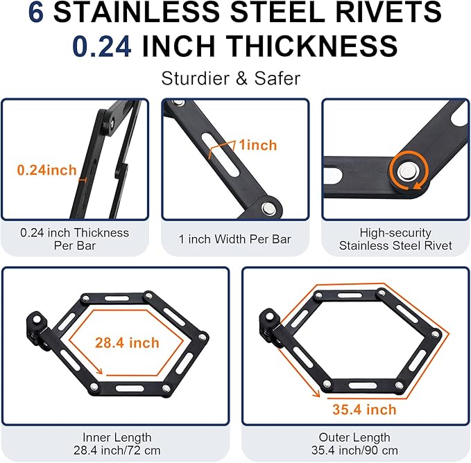 35 Inch Folding Bike Lock with Mount Bracket Kit, 4-Digit Combination for Bicycles, E-Bikes, Heavy Duty Anti-Theft, Anti-Cut, Anti-Pry Bicycle Lock