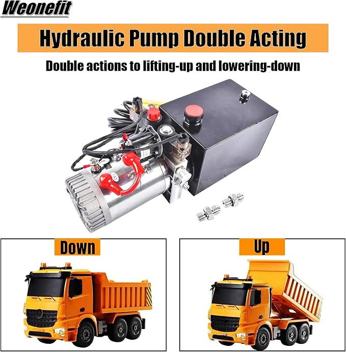 12V DC Steel Hydraulic Pump Power Unit, 2 GPM Flow Rate, 6 Quart Metal Reservoir, Double Acting, 3200 PSI Max Pressure, SAE #6 Ports for Dump Trailers, Car Lifts, DIY Hydraulic Systems