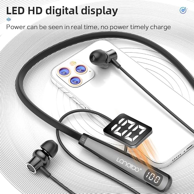 LANDIBO Wireless Waterproof Sports Earphones with 100 Hours of Playback time, Bluetooth Earphones with Microphone, in Ear Noise Reduction, Used for Gym Running and Exercise (Y10)