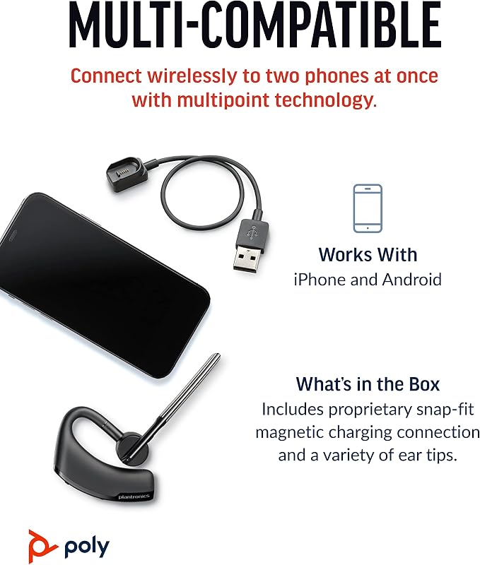 Poly Voyager Legend Wireless Headset (Plantronics) - Single-Ear Bluetooth w/Noise-Canceling Mic - Voice Controls - Mute & Volume Buttons - Ergonomic Design -Connect to Mobile/Tablet via Bluetooth -FFP