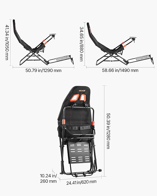 VEVOR Portable Racing Wheel Stand, Foldable & Adjustable Steering Sim Wheel Stand, 18.5 in Seat Inner Width, Compatible with Logitech G923/G920/G29, Thrustmaster T248P, Fanatec, Hori, Mad Catz, Black