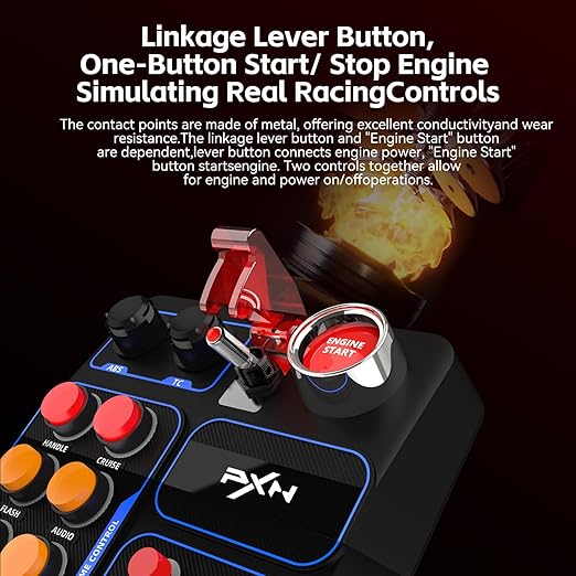 PXN CB1 Sim Racing Button Box for Racing, Truck & Farming Simulators/Games – USB Controller with 19 Buttons (9 Types), 30 Programmable Functions, RGB Lighting for Windows PC Wheel Bases
