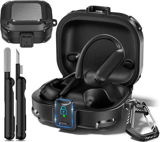 Safety Lock for Powerbeats Pro 2 Case, Shockproof Protective Hard Shell with Cleaning Kit & Keychain for Beats Powerbeats Pro 2 (2025) Wireless Bluetooth Earbuds Accessories, Anti-Scratch, Black