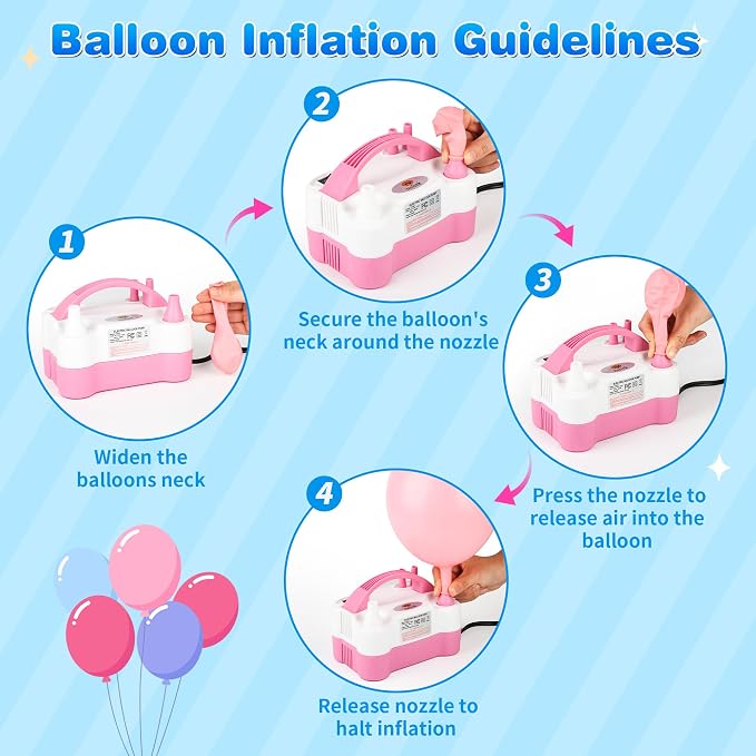 Electric Balloon Pump, Portable Electric Balloon Blower Machine Balloon Air Pump Dual Nozzle 110V 600W Balloon Inflator for Party Decorations
