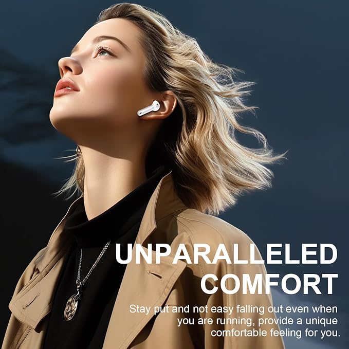 Wireless Earbuds, Bluetooth 5.4 Headphones In Ear with Noise Cancelling Mic, Bluetooth Earbuds Stereo Bass, IP7 Waterproof Sports Earphones, 50H Playtime USB C Charging White Ear Buds for Android iOS