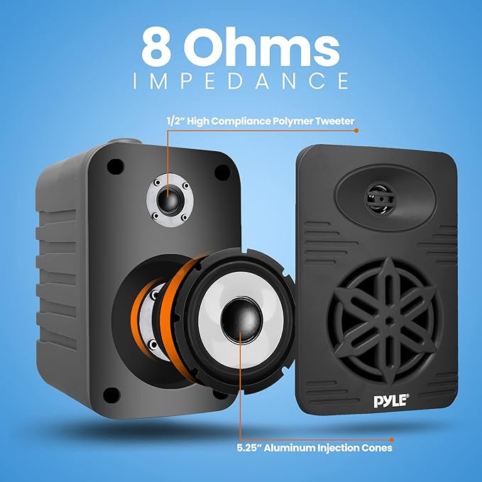 PyleUsa Bluetooth Indoor Outdoor Speakers Pair - 500 Watt Dual Waterproof 5.25” 2-Way Full Range Speaker System w/ 1/2” High Compliance Polymer Tweeter - Home, Boat,Deck, Patio, Poolside - PDWRBT56BK