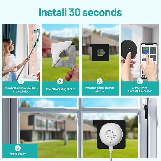 2K Indoor Dome Window Security Camera, 5G & 2.4GHz Dual Band WiFi Camera for Home Security, Color Night Vision, Human & Motion Detection, Real‑Time Alerts, 24/7 Recording, Alexa,White,Short-2P