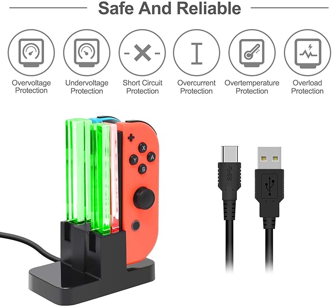 FastSnail Charging Dock and 2 Pack Switch Grips Kit for Nintendo Switch Joy Con & OLED Model, Charger Stand Station with Charging Cable, Wear-Resistant Grip Controller with 6 Thumb Grip
