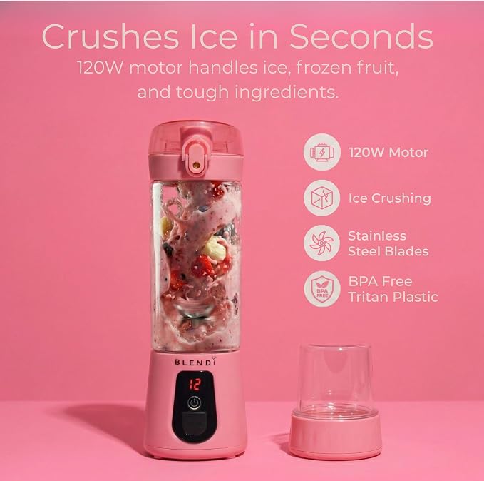 BLENDi Pro+ Portable Blender (17.5oz, Blush) – Upgraded 120W Motor, USB-C Rechargeable, Cordless Personal Blender – BPA-Free, Self-Cleaning, Travel-Friendly New 2025 Model