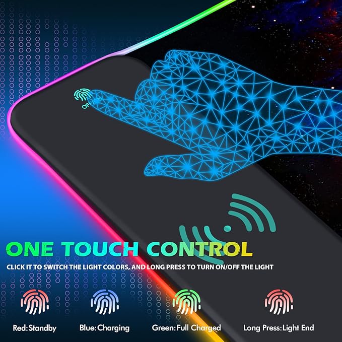 ToLuLu RGB Wireless Charging Gaming Mouse Pad, 7.5/10/15W 10 Light Modes LED Mouse Pad Computer Keyboard Mat Mousepad, 800x300x4MM Extended Large Desk Pad Desk Mat for Gamer, Red Blue Galaxy