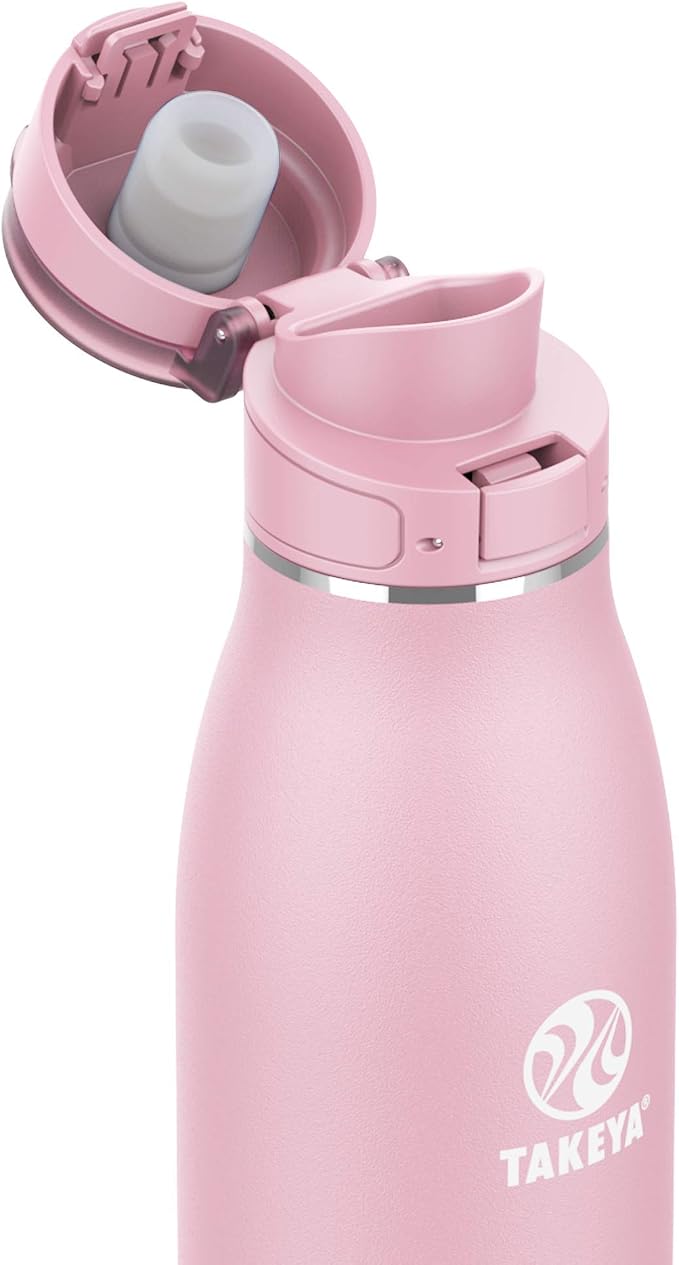 Takeya Traveler Stainless Steel Travel Coffee Mug with Flip-Lock Lid (17 oz, Blush)- Leakproof Insulated Mug for Coffee & Tea