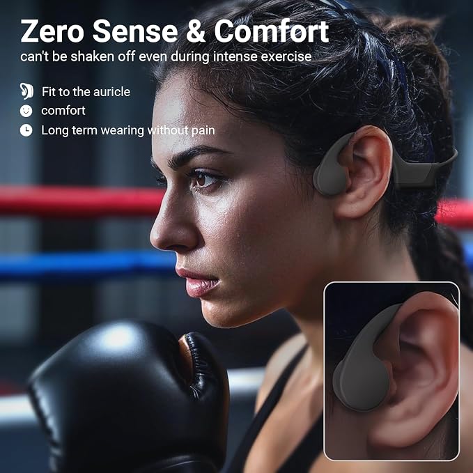 Bone Conduction Open-Ear Headphones，Bluetooth 5.4，IPX5 Waterproof，8 Hrs Battery Life，Comfortable Sports Earphones for Running，Gym