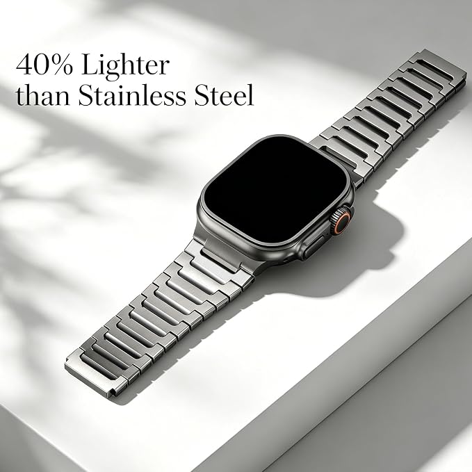 Titanium Apple Watch Band for Men Compatible with Apple Watch Ultra 3/2/1 49mm,iWatch Series 11/10/9/8/7/6/5/4/SE/3/2/1 (46/45/44/42mm),Lightweight Waterproof and Scratch Resistant Metal Strap