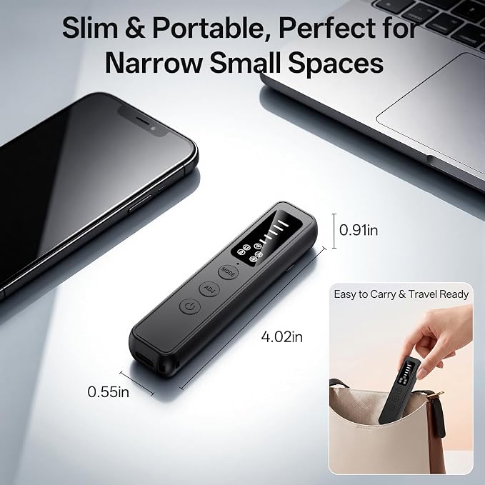 Hidden Camera Detector LED Display Silent Mode Travel Hotels Car | 6 detection modes, spy camera finder, 25H battery, GPS tracker and listening device detector, 5-Level Sensitivity, Compact