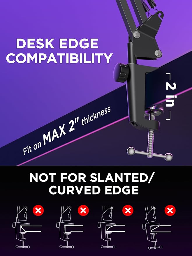 InnoGear Mic Stand Set, Boom Arm & Boom Arm with Cable Management Channels Height Riser for Blue Yeti FIFINE AM8 K669B HyperX QuadCast S SoloCast AT2020 Shure SM7B MV7 and Other Mics