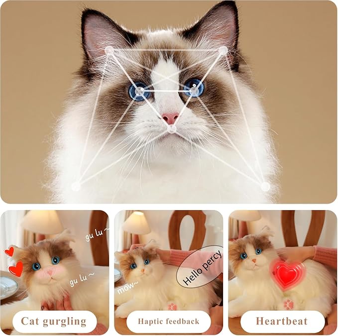 Chongker Interactive Robot Cat, Realistic Cat with Lifelike Heartbeats, Purring, Custom Name & Voice Interaction, Relieving Anxiety in the Elderly, for Daily Companionship and Soothing Sleep-Percy
