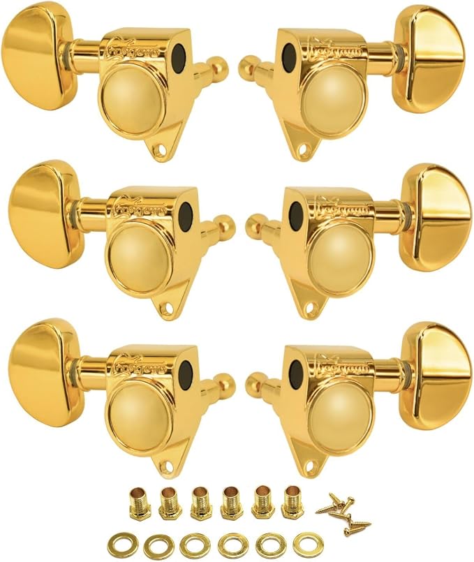 FRETJOYB Guitar Tuning Pegs 3x3 Standard Guitar Tuners Acoustic or Electric Guitar Tuning Keys Replacement 18：1-Gold(3R+3L)