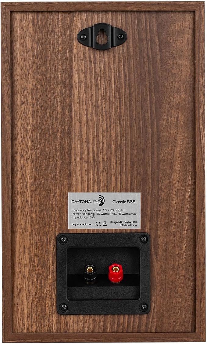 Dayton Audio Classic B65 Bookshelf Speakers, 6.5" Woofer & 1" Tweeter, Passive 2-Way Design, 60W RMS, for Music, TV & Home Audio Systems – Wood
