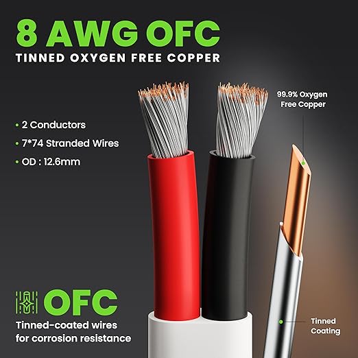 GEARit 8 Gauge Electrical Wire Cable,8 AWG 50 Ft Landscape Wire,Marine Grade Tinned Copper Wires for Automotive,Outdoor,Speaker, Lamp,Trailer,Car