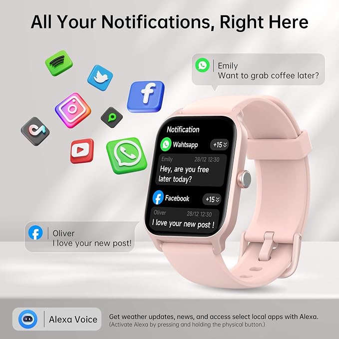 Tensky Smart Watch for Women/Men, 1.85'' HD Activity Smartwatch for iPhone/Android, 100+ Sport Modes Fitness Tracker (Answer/Make Call), Alexa Built-in, Sleep/Heart Rate/SpO2 Monitor/2ATM Waterproof