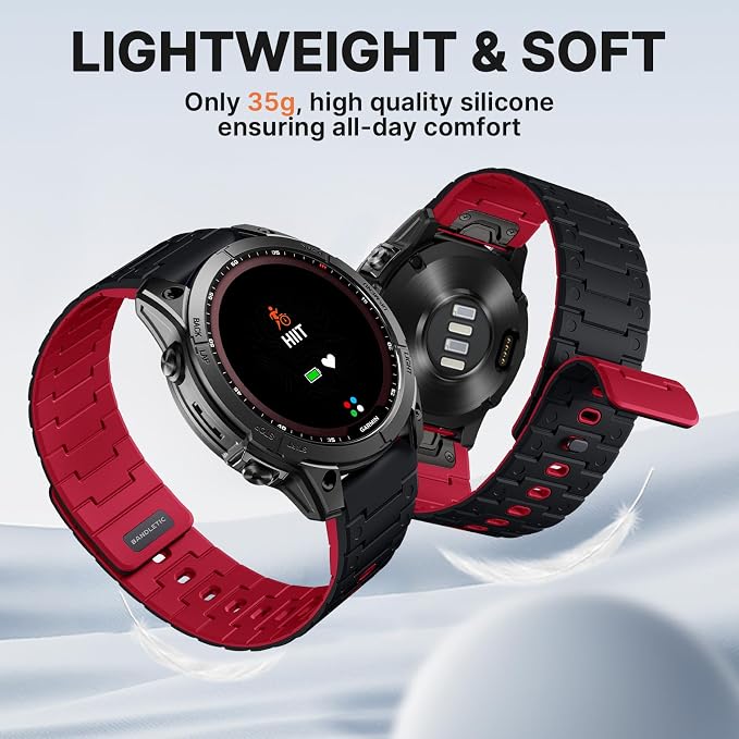 Bandletic Compatible with Garmin Fenix 6X/7X Band, 26mm Quick fit Soft Silicone Magnetic Watch Band Replacement for Fenix 8 51mm/7X 6X Pro/5X Plus/3/Instinct 2X Solar 3 50mm/Descent MK2i Smartwatches