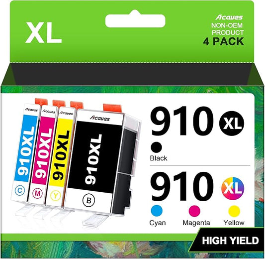 910XL Ink Cartridges Combo Pack (4-Pack) – Compatible with HP OfficeJet Pro 8020, 8025, 8035 Series Printers – Black, Cyan, Magenta, Yellow