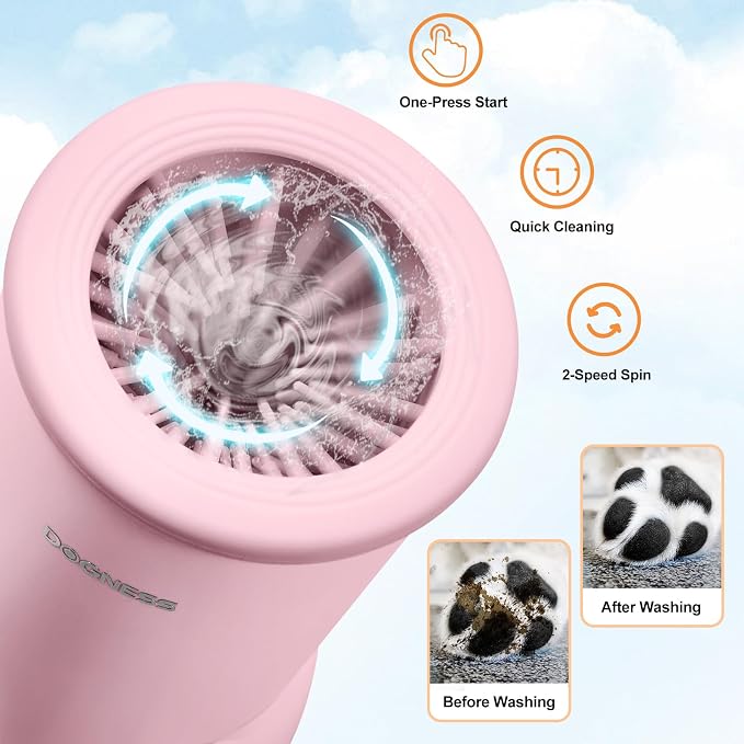 DOGNESS W01 Automatic Dog Paw Cleaner for Small to Medium Dogs (Light Pink) | Original Design | Premium Thick Materials | Rechargeable