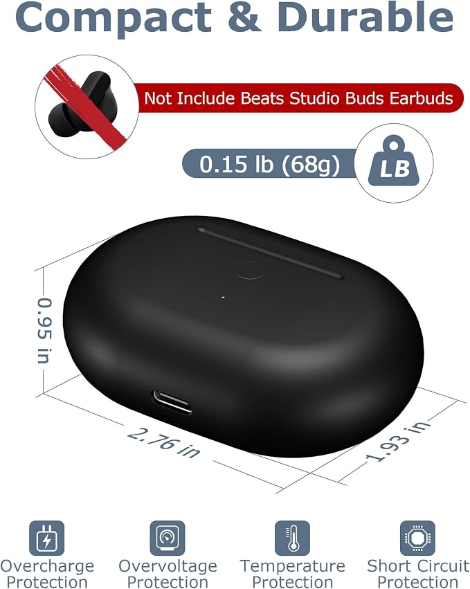 Charging Case Replacement for Studio Buds & Studio Buds+: 660mAh Earbuds Charger Case with Bluetooth Sync Button & USB-C Cable