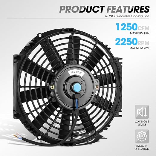 DNA Motoring 2pcs 10Inch Electric Radiator Cooling Fan Thermostat Wiring Switch Relay Kit, Universal High Performance Slim Fan Push Pull Electric Radiator with Mount Kit, RAF-10X2+SW-KIT