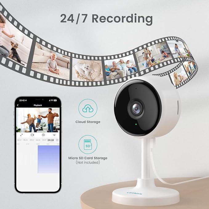 litokam Indoor Cameras for Home Security with Night Vision, Pet Camera with Phone App, WiFi Home Security Camara, Baby Monitor Work with Alexa, Motion Detection, 2 Pack, 2K