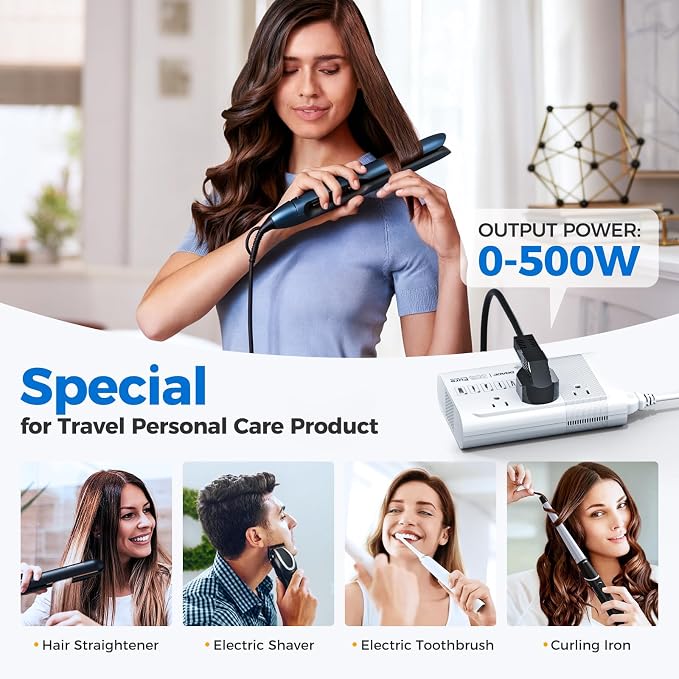 [Game-Changer] DOACE 500W Max 220V to 110V Converter, 50Hz to 60Hz Voltage Converter for European Travel, 100% Pure Sine Wave Power Converter US to Europe for CPAP Hair Straightener Laptop Cell Phone