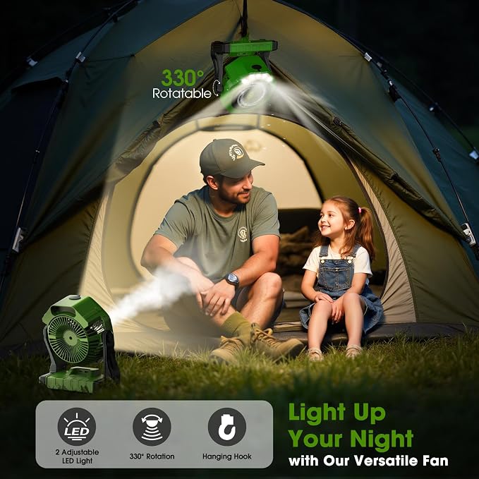 Ausic Portable Misting Camping Fans, [Max 35H Runtime] Outdoor Cooling Fan for Patios, 8 Inch Battery Operated Rechargeable Fans, Water Spray Fan with LED Light, Travel Beach Camp Essential